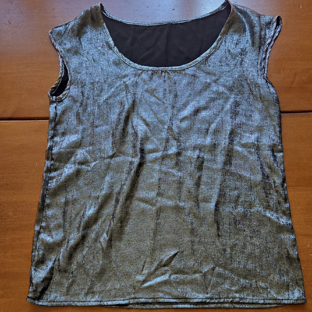 Metallic Scoop Neck Women's Tank Top - Black